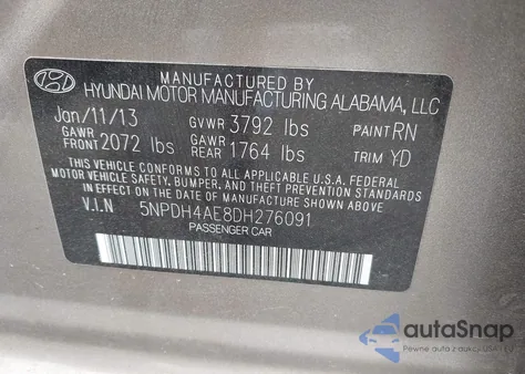 2013 Hyundai Elantra Limited from USA, damaged, VIN 5NPDH4AE8DH276091